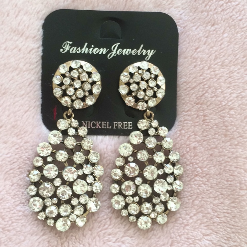 NIP 3” Drop Diamond Statement Earrings